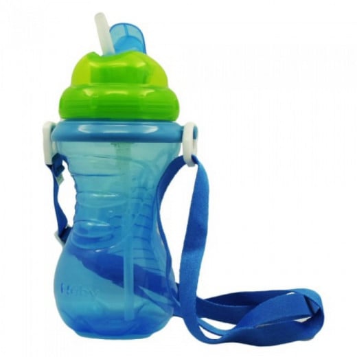 Nuby Flip-It Straw Cup With Strap - Blue, 420ml