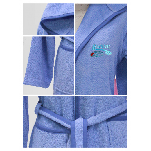 Nova embroidered Bath Robe Plain/Car Racing- Blue - 9-12 years