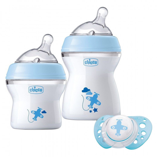 Chicco Natural Baby Feeling 2-Piece Bottle With Teether Gift Set , Blue
