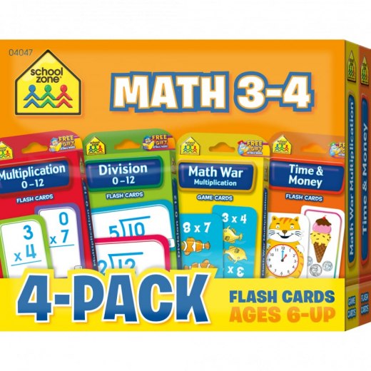 School Zone - Math 3-4 Flash Card 4-Pack