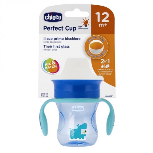 Chicco NaturalFit 360 Degree Rim Trainer Sippy Cup with Handles, in Blue, 200 ml, +12 months