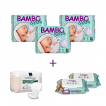 3x Bambo Nature Size 1 (2-4Kg), 28 Count + 2x Bambo Nature Wet Wipes 80 count 1x maternity pad