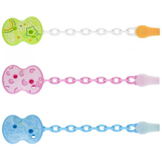 Chicco Clip With Chain Mixed Colours, Orange, Blue or Pink - برتقالي