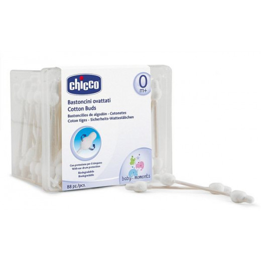 Chicco Cotton Buds With Ear Protection Drum 88 Pieces