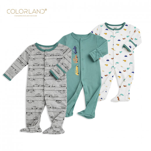 Colorland - Baby Romper / The Car Show 3 Pieces In One Pack - Newborn