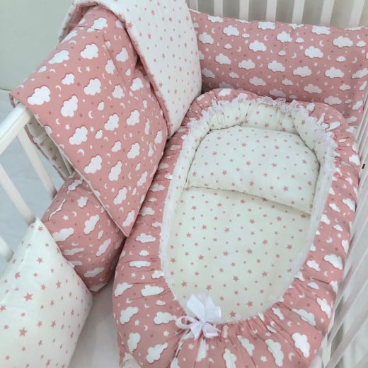 Anett Newborn Baby Bedding Set, Clouds, Pink