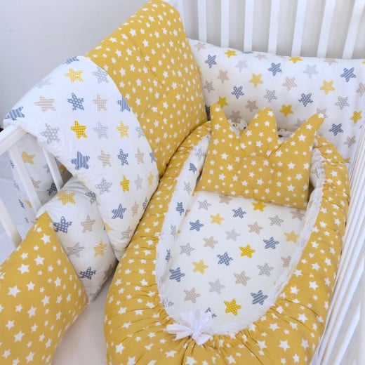 Anett Newborn Baby Bedding Set, Colorful Stars, Yellow