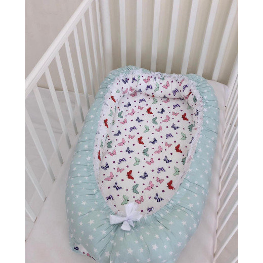 Anett Newborn Baby Bedding Set, Colorful Butterflies, Pale Green