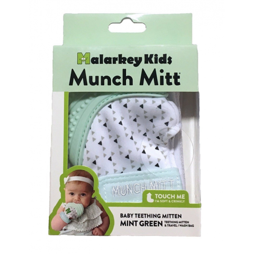 Munch Mitt Teething Mitten, Mint Green Triangles