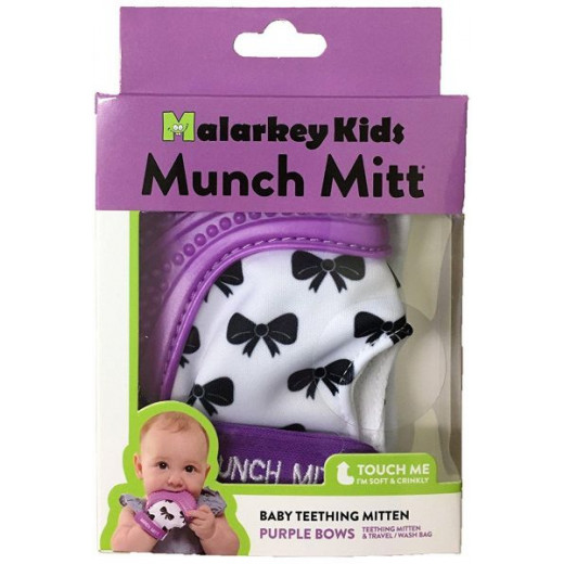 Munch Mitt Teething Mitten, Purple Bows