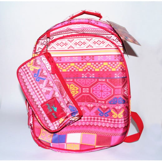 Glossy Bird Set of School Backpack with Orthopedic Back, Pink with Patterns, 45 cm