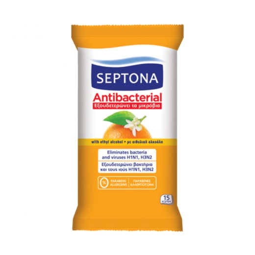 Septona Antibacterial Hand Wipes with Orange Blossom Fragrance, 15 Pieces