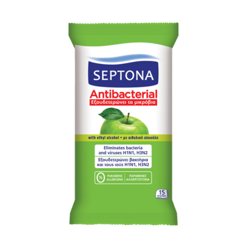 Septona Antibacterial Hand Wipes with Green Apple Fragrance, 15 Pieces | Beauty | Skin Care | Foot, Hand & Nail Care