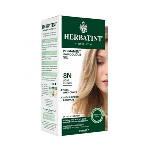 Herbatint Permanent Herbal Hair Colour Gel, 8N Light Blonde, 150 ml