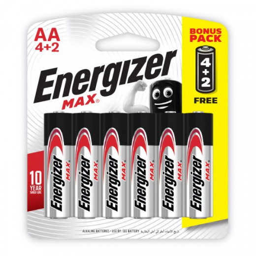 Energizer Battery Max (AA) E91 BP6 4+2 Free
