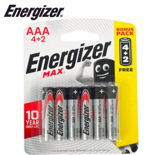 Energizer Battery Max (AAA) E92 BP6 4+2 Free