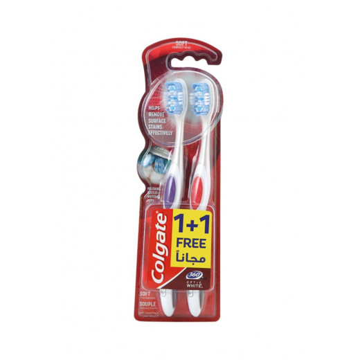 Colgete Toothbrush Optic White 360 Soft 1 plus 1 free, Assorted