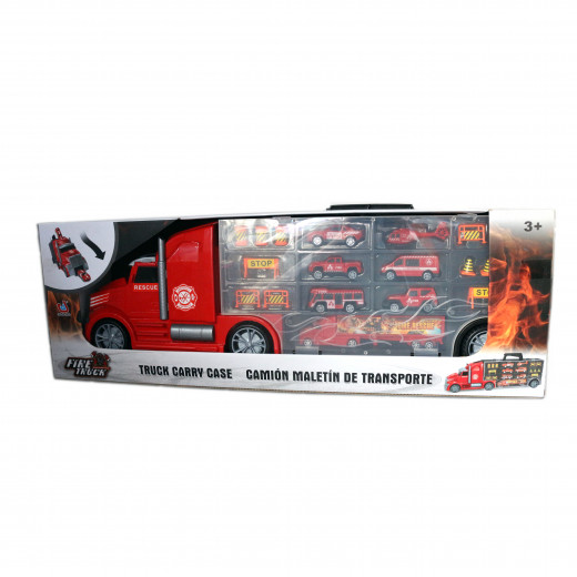 Fire Truck Carry Case with Cars and Signs