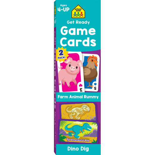 School Zone Get Ready Game Cards Farm Animal Rummy & Dino Dig 2-Pack, 112 بطاقة