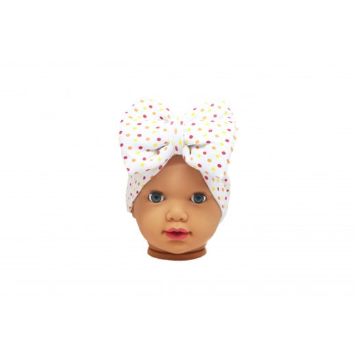 Baby Turban Headband, White with Colored Dots