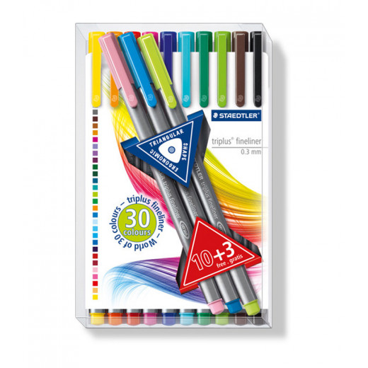 Staedtler Triplus Fineliner Pen - Pack of 10+3 Free, Multicolor