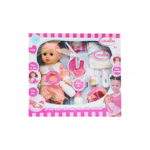 lunabebe Baby Doll with Accessories, Pink