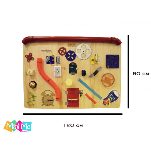 Mini Me Skills Busy Board Toddler Learning Activity with Natural Wooden Stand