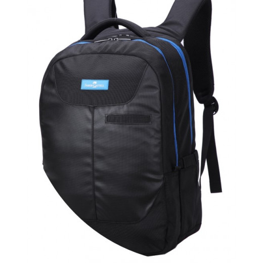 FaberCastell Urban Bag 2 Compt Backpack, Black&Blue Zipper Leather