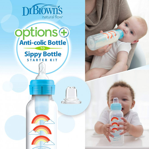 Dr. Brown's Options + Wide Neck Bottle with Sippy Spout 2 in 1 Transition Kit, 8 Ounce, Green