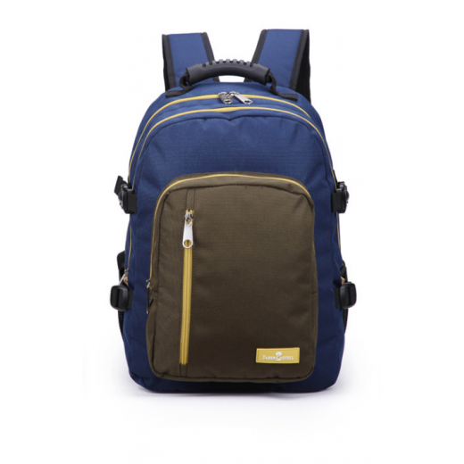 Faber-Castell The Wanderer School 3 Compt Backpack, Dark Blue&Olive Green