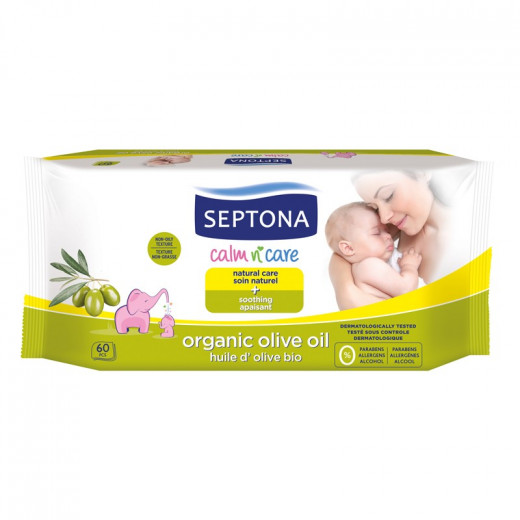 Septona Baby Wipes with Organic Olive Oil, 60 Pieces