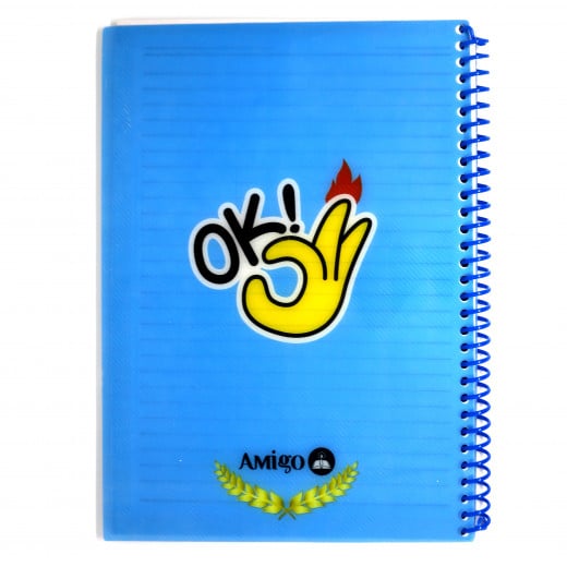 دفتر ملاحظات مع سلك بتصميم كتابة "أوك" اللون الأزرق من أميجو: 70 صفحة,2 أقسام
