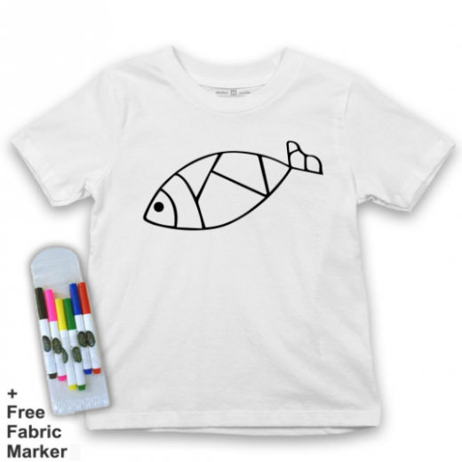 Mlabbas Kids Coloring T-Shirt, Fish Design, 6 Years