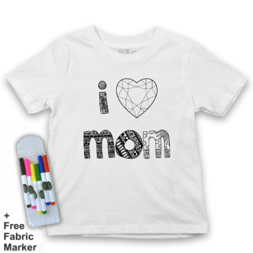 Mlabbas Kids Coloring T-Shirt,  I Love Mom Design, 12 Years