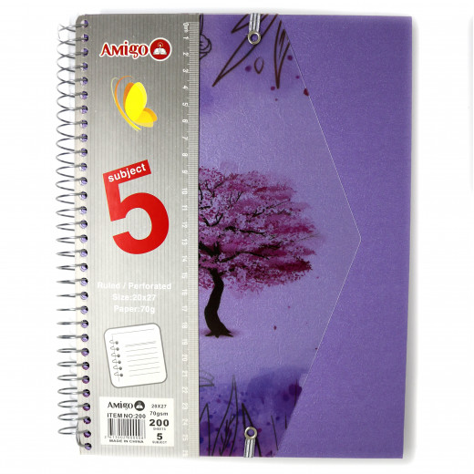 Amigo Tree Wire Notebook, purple, 200 pages, 5 Subjects