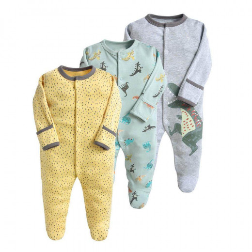 Colorland Long-Sleeve Baby Overall 3 Pieces In One Pack 3-6 Months, Dinosaurs