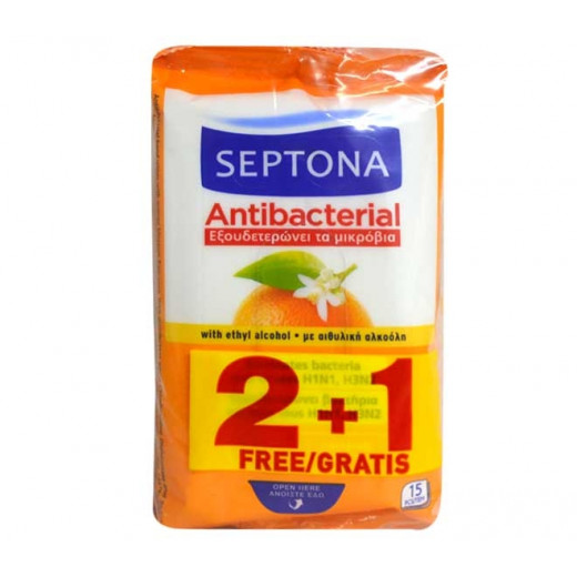 مناديل سيبتونا المضادة للبكتيريا 3 × 15 قطعة - زهر البرتقال (2 + 1 مجاناً)