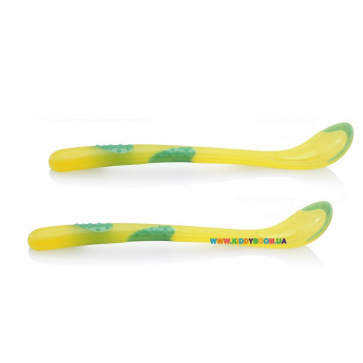 Nuby Patented Angled Hot Safe™ Spoon +6 months, 2 pieces - Yellow