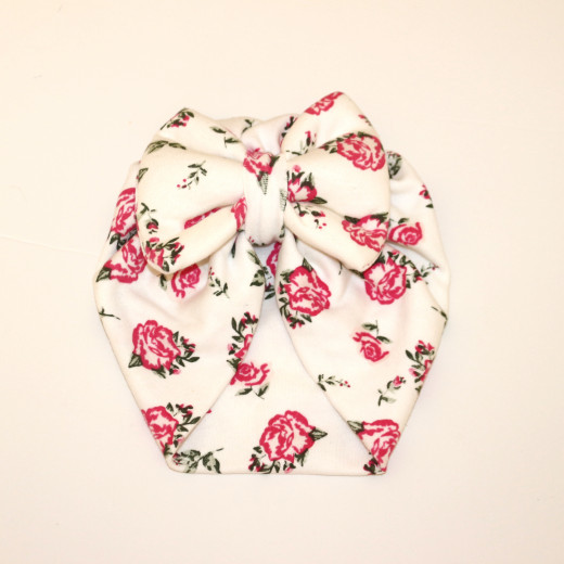 Baby Turbans- White  With Pink Roses