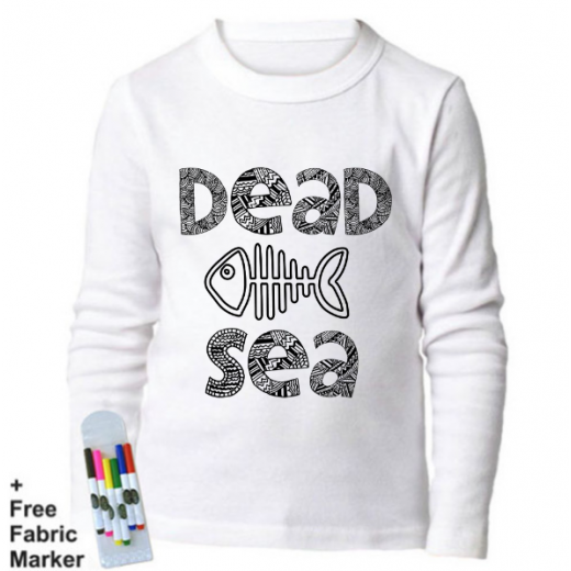 بلوزة ذات أكمام طويلة للتلوين  بتصميم كلمة البحر الميت بالانجليزي للأطفال من ملبس