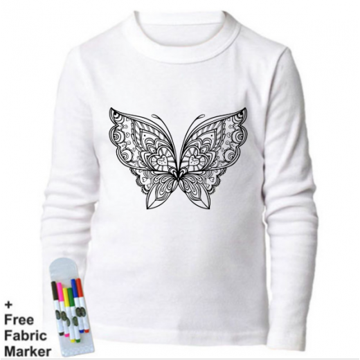 Mlabbas Butterfly Kids Coloring Long Sleeve Shirt 12-13 years