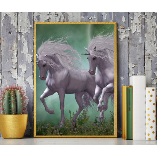 ExtraOrdinary Decorative Wood Framed Wall Art Prints, Unicorn Yellow, A3