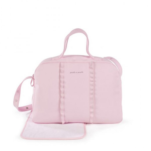 Pasito a Pasito Nido pink faux leather pushchair bag with changing mat and frill