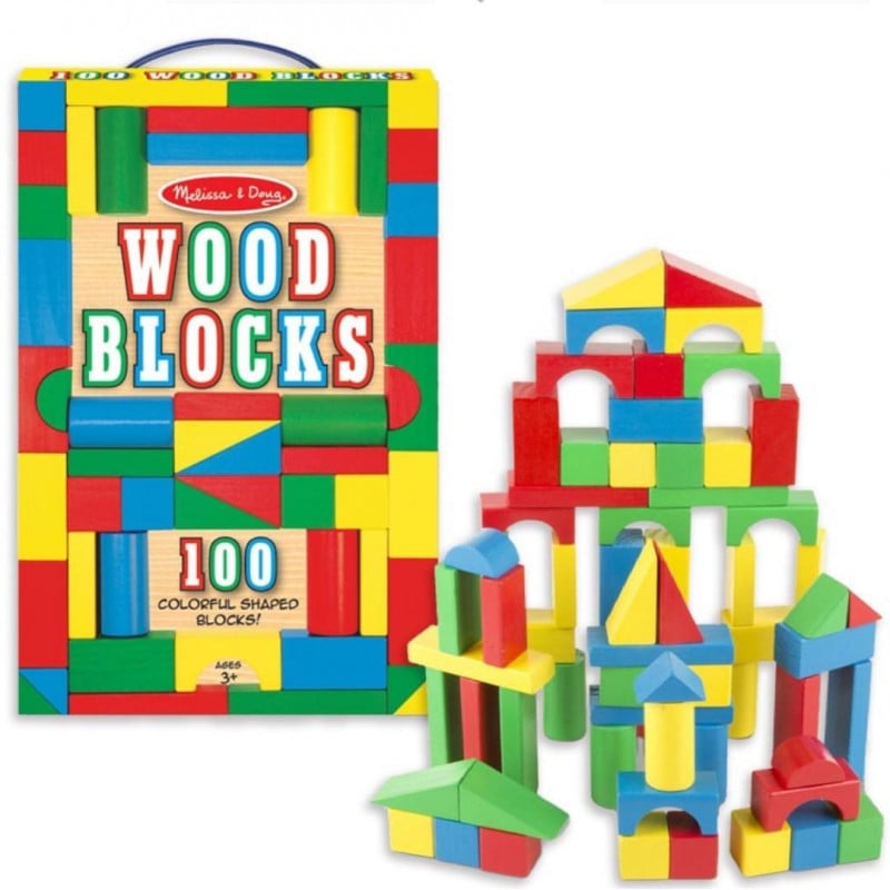 100 Piece Melissa & Doug Wooden Building Blocks Toy Set Classic Toys Kids New 