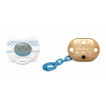 Suavinex Pacifier Premium Couture Physiological Teat, Chain, Light Blue, 4-18 months