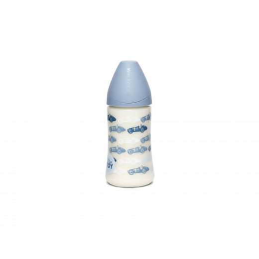 Suavinex Wide Neck Feeding Bottle For 0-6 Months, Light Blue Color, 270 ML