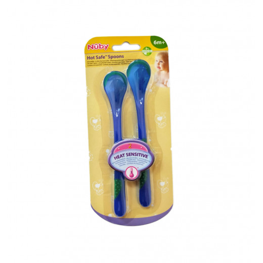 Nuby Patented Angled Hot Safe™ Spoon +6 months, 2 pieces - Blue