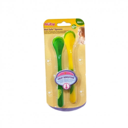 Nuby Patented Angled Hot Safe™ Spoon +6 months, Green & Yellow