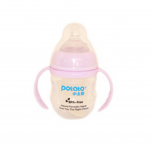 Potato Baby Feeding Bottle with Handle, Wide Neck, 0-3 months, Pink, 150 ml