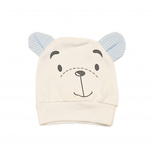 Newborn Baby Brown Bear Hat - White and Blue